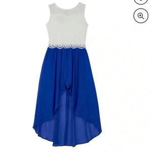 Girls royal blue lace layered flowing dress with‎ mini shorts